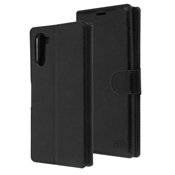 Black Smooth Element Wallet Case with Magnetic Closure Strap for Samsung Galaxy Note 10.