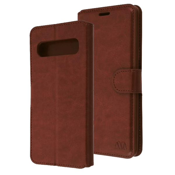 Brown Smooth Element Wallet Case with Magnetic Closure Strap for Samsung Galaxy S10 5G.