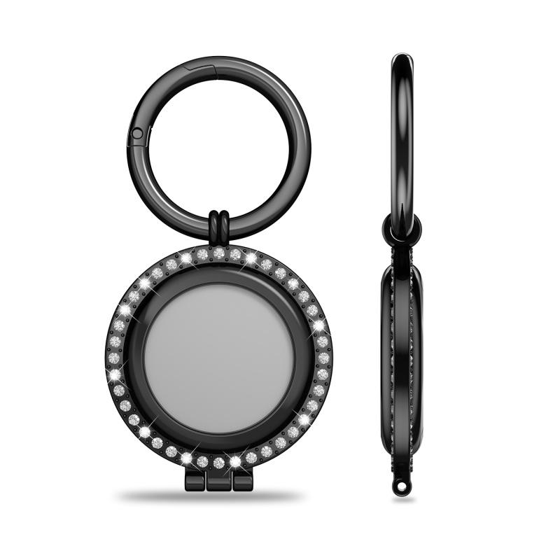 Black Rhinestone AirTag Cover with Key Loop.