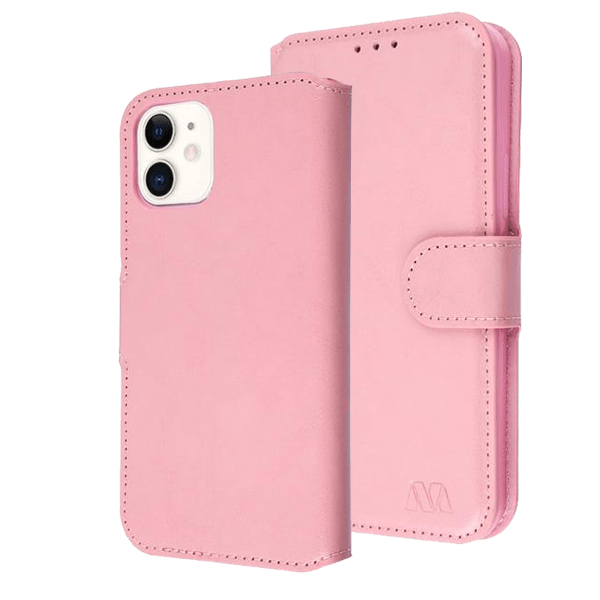 Rose Gold Smooth Element Wallet Case with Magnetic Closure Strap for Apple iPhone 12 Mini.