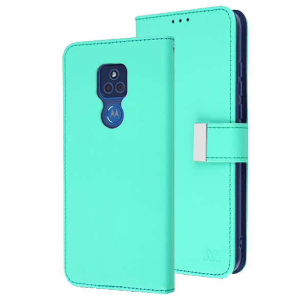 Teal Sleek Xtra Wallet Case With Magnetic Closure Strap for Motorola Moto G Play (2021).