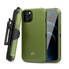 MyBat Pro Antimicrobial Maverick Series Case with Holster and Tempered Glass for Apple iPhone 12 / 12 Pro (6.1)