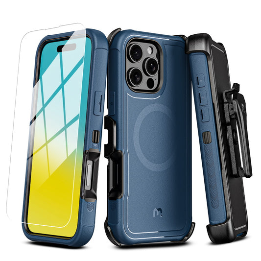 Estuche antimicrobiano MyBat Pro Maverick Series con MagSafe, funda y vidrio templado para Apple iPhone 16 Pro 