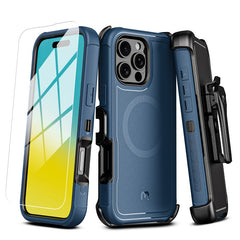 MyBat Pro Antimicrobial Maverick Series w/ MagSafe Case with Holster and Tempered Glass for Apple iPhone 16 Pro Max