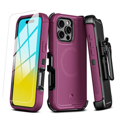 MyBat Pro Antimicrobial Maverick Series w/ MagSafe Case with Holster and Tempered Glass for Apple iPhone 16 Pro Max