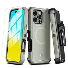 MyBat Pro Antimicrobial Maverick Series w/ MagSafe Case with Holster and Tempered Glass for Apple iPhone 16 Pro Max