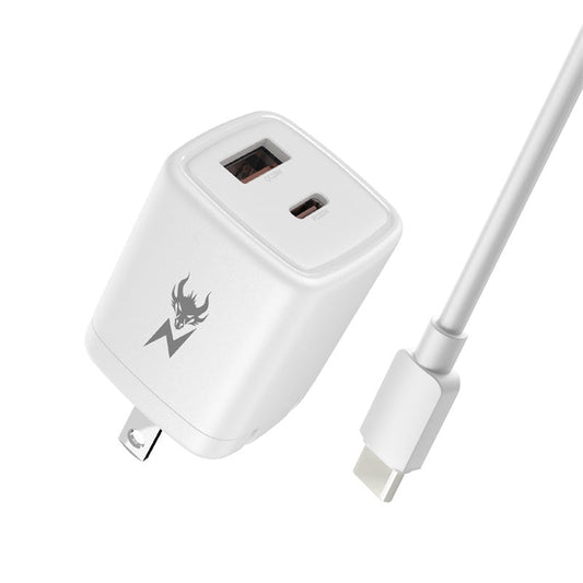AmpNergy PowerSurge 20 Fast Dual - Port Charger w/ Foldable Plug with USB - C to USB - C CableMyBat Pro