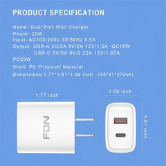 FDN 20W Dual - Port Wall Charger (USB - C + USB - A)MyBat Pro