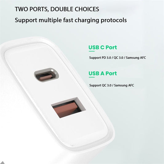 FDN 20W Dual - Port Wall Charger (USB - C + USB - A)MyBat Pro