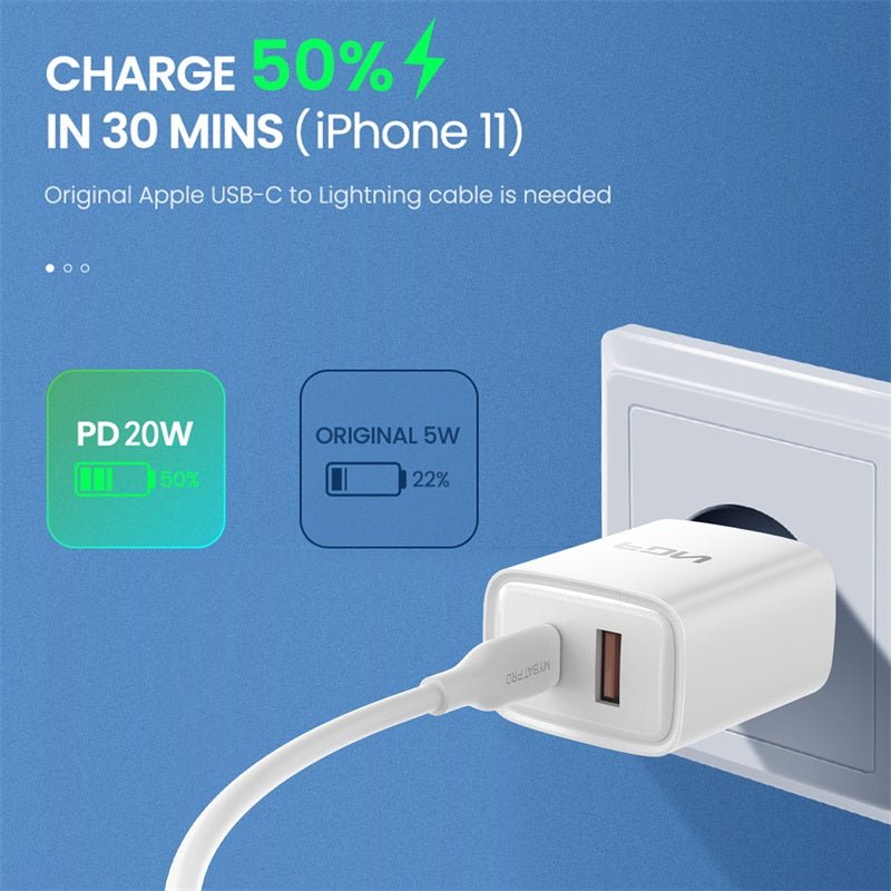 FDN 20W Dual - Port Wall Charger (USB - C + USB - A)MyBat Pro