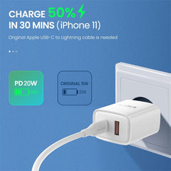 FDN 20W Dual - Port Wall Charger (USB - C + USB - A)MyBat Pro