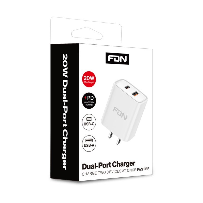 FDN 20W Dual - Port Wall Charger (USB - C + USB - A)MyBat Pro