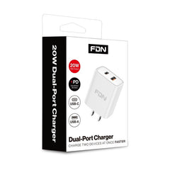FDN 20W Dual - Port Wall Charger (USB - C + USB - A)MyBat Pro