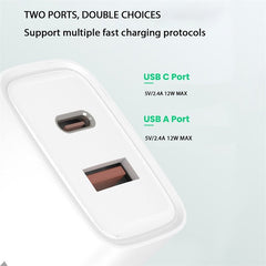 FDN 2.4A Dual - Port Wall Charger (USB - C + USB - A)MyBat Pro