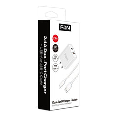FDN 2.4A Dual - Port Wall Charger with USB - A to USB - C CableMyBat Pro
