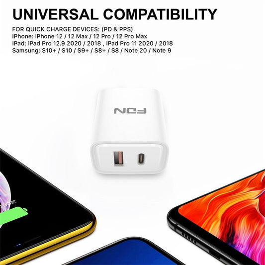 FDN 2.4A Dual - Port Wall Charger with USB - A to USB - C CableMyBat Pro