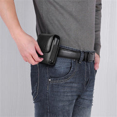 LUXMO Extra Small Vertical Universal Leather Pouch - Black (Retail Packaging)
