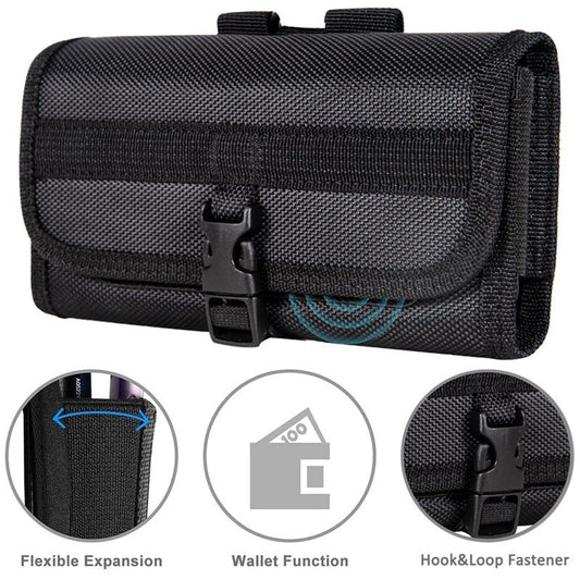 LUXMO Large Horizontal Universal Nylon Pouch w/ Front Buckle - Black