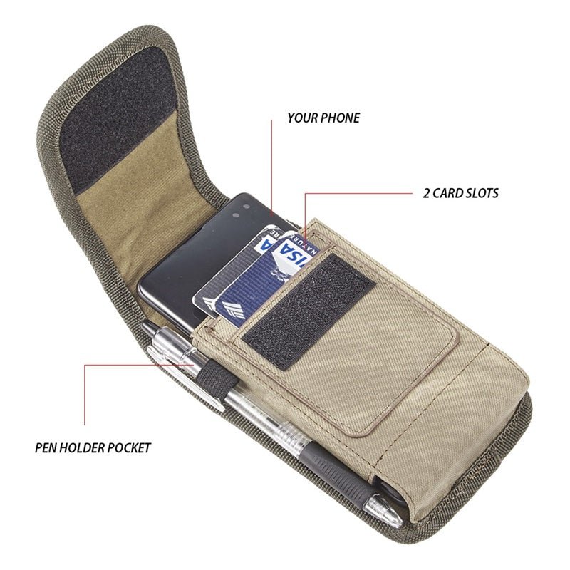 LUXMO Large Horizontal Universal Special Fabric Pouch w/ Dual Card Slots - Light Brown Denim Fabric