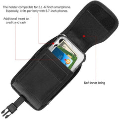LUXMO Large Vertical Universal Leather Pouch w/ Front Buckle - Black
