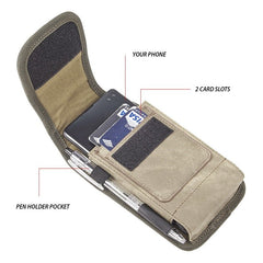LUXMO Medium Vertical Universal Pouch w/ Dual Card Slots - Light Brown Denim Fabric