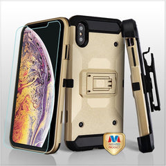 MyBat Pro 3 - in - 1 Kinetic Hybrid Protector Cover Combo (with Black Holster)(Tempered Glass Screen Protector) for Apple iPhone XS MaxiPhone XS Max