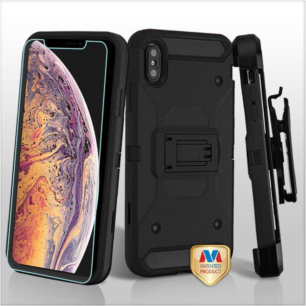 MyBat Pro 3 - in - 1 Kinetic Hybrid Protector Cover Combo (with Black Holster)(Tempered Glass Screen Protector) for Apple iPhone XS MaxiPhone XS Max