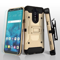 MyBat Pro 3 - in - 1 Kinetic Hybrid Protector Cover Combo (with Black Holster)(Tempered Glass Screen Protector) for Lg Stylo 4 / Stylo 4 PlusStylo 4