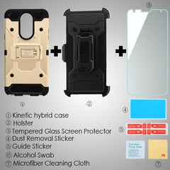MyBat Pro 3 - in - 1 Kinetic Hybrid Protector Cover Combo (with Black Holster)(Tempered Glass Screen Protector) for Lg Stylo 4 / Stylo 4 PlusStylo 4