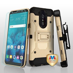 MyBat Pro 3 - in - 1 Kinetic Hybrid Protector Cover Combo (with Black Holster)(Tempered Glass Screen Protector) for Lg Stylo 4 / Stylo 4 PlusStylo 4