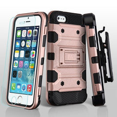 MyBat Pro 3 - in - 1 Storm Tank Hybrid Protector Cover Combo (with Black Holster)(Tempered Glass Screen Protector)[Military - Grade Certified] for Apple iPhone 5s/5 / SEiPhone 5s/5