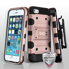 MyBat Pro 3 - in - 1 Storm Tank Hybrid Protector Cover Combo (with Black Holster)(Tempered Glass Screen Protector)[Military - Grade Certified] for Apple iPhone 5s/5 / SEiPhone 5s/5