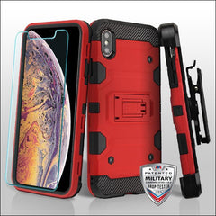 MyBat Pro 3 - in - 1 Storm Tank Hybrid Protector Cover Combo (with Black Holster)(Tempered Glass Screen Protector)[Military - Grade Certified] for Apple iPhone XS MaxiPhone XS Max
