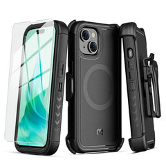 MyBat Pro Antimicrobial Maverick Series w/ MagSafe Case with Holster and Tempered Glass for Apple iPhone 15 (6.1)iPhone 15