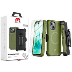 MyBat Pro Antimicrobial Maverick Series w/ MagSafe Case with Holster and Tempered Glass for Apple iPhone 15 (6.1)iPhone 15