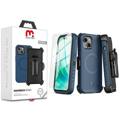 MyBat Pro Antimicrobial Maverick Series w/ MagSafe Case with Holster and Tempered Glass for Apple iPhone 15 (6.1)iPhone 15