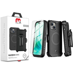 MyBat Pro Antimicrobial Maverick Series w/ MagSafe Case with Holster and Tempered Glass for Apple iPhone 15 (6.1)iPhone 15