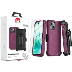 MyBat Pro Antimicrobial Maverick Series w/ MagSafe Case with Holster and Tempered Glass for Apple iPhone 15 (6.1)iPhone 15