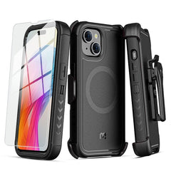 MyBat Pro Antimicrobial Maverick Series w/ MagSafe Case with Holster and Tempered Glass for Apple iPhone 15 Plus (6.7)iPhone 15 Plus