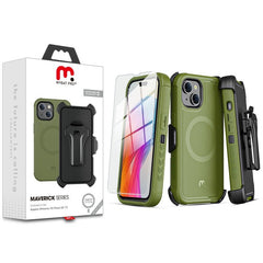MyBat Pro Antimicrobial Maverick Series w/ MagSafe Case with Holster and Tempered Glass for Apple iPhone 15 Plus (6.7)iPhone 15 Plus