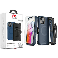 MyBat Pro Antimicrobial Maverick Series w/ MagSafe Case with Holster and Tempered Glass for Apple iPhone 15 Plus (6.7)iPhone 15 Plus