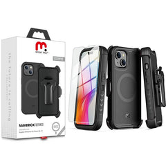 MyBat Pro Antimicrobial Maverick Series w/ MagSafe Case with Holster and Tempered Glass for Apple iPhone 15 Plus (6.7)iPhone 15 Plus