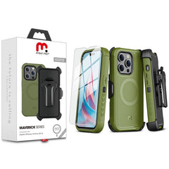 MyBat Pro Antimicrobial Maverick Series w/ MagSafe Case with Holster and Tempered Glass for Apple iPhone 15 Pro (6.1)iPhone 15 Pro