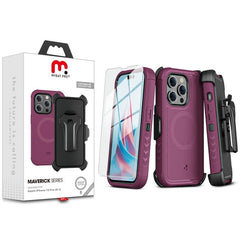MyBat Pro Antimicrobial Maverick Series w/ MagSafe Case with Holster and Tempered Glass for Apple iPhone 15 Pro (6.1)iPhone 15 Pro