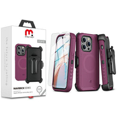 MyBat Pro Antimicrobial Maverick Series w/ MagSafe Case with Holster and Tempered Glass for Apple iPhone 15 Pro Max (6.7)iPhone 15 Pro Max