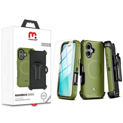 MyBat Pro Antimicrobial Maverick Series w/ MagSafe Case with Holster and Tempered Glass for Apple iPhone 16iPhone 16