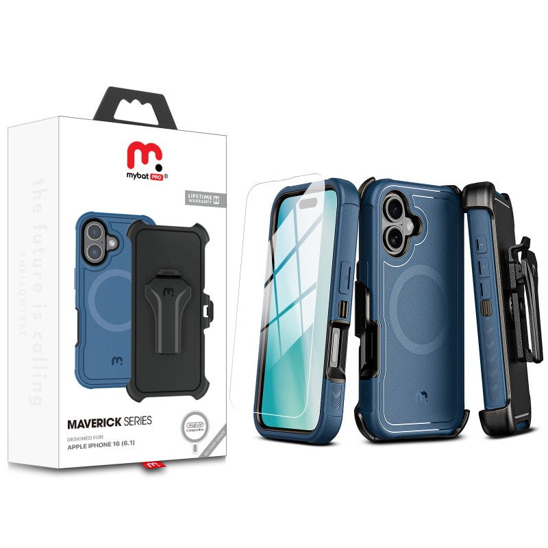 MyBat Pro Antimicrobial Maverick Series w/ MagSafe Case with Holster and Tempered Glass for Apple iPhone 16iPhone 16