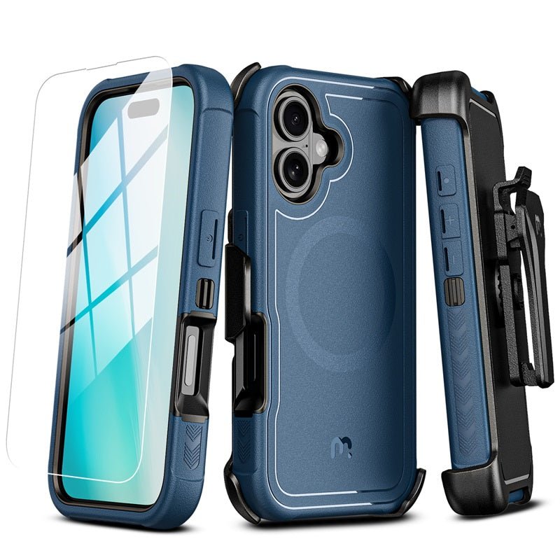 MyBat Pro Antimicrobial Maverick Series w/ MagSafe Case with Holster and Tempered Glass for Apple iPhone 16 PlusiPhone 16 Plus