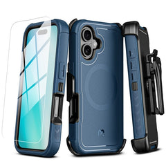 MyBat Pro Antimicrobial Maverick Series w/ MagSafe Case with Holster and Tempered Glass for Apple iPhone 16 PlusiPhone 16 Plus