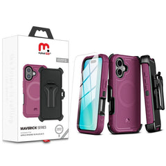 MyBat Pro Antimicrobial Maverick Series w/ MagSafe Case with Holster and Tempered Glass for Apple iPhone 16 PlusiPhone 16 Plus